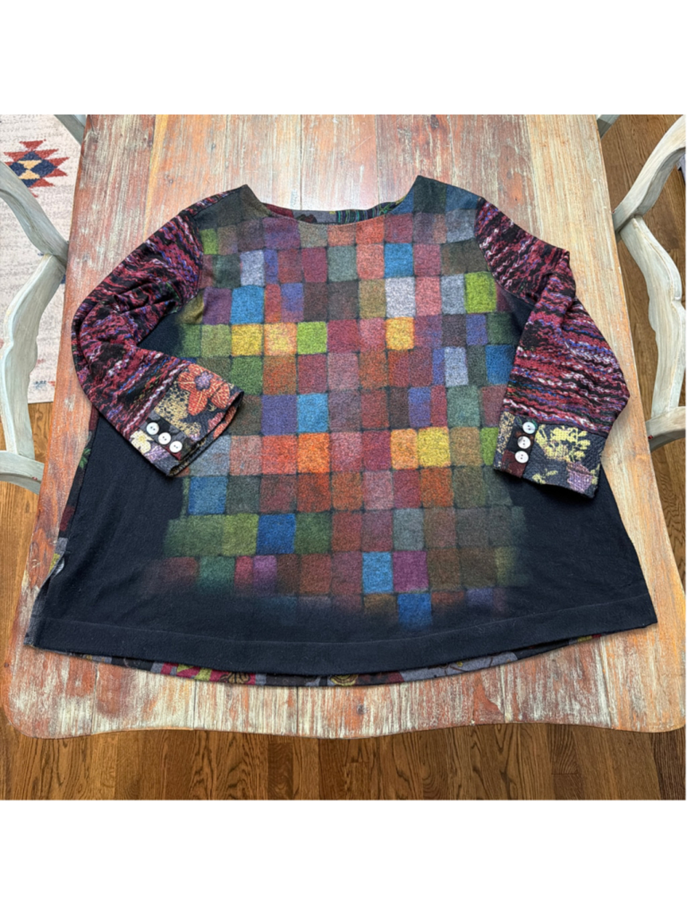John Mark Art to Wear Abstract Grid Patchwork Mixed Print Tunic Top - Size 2X